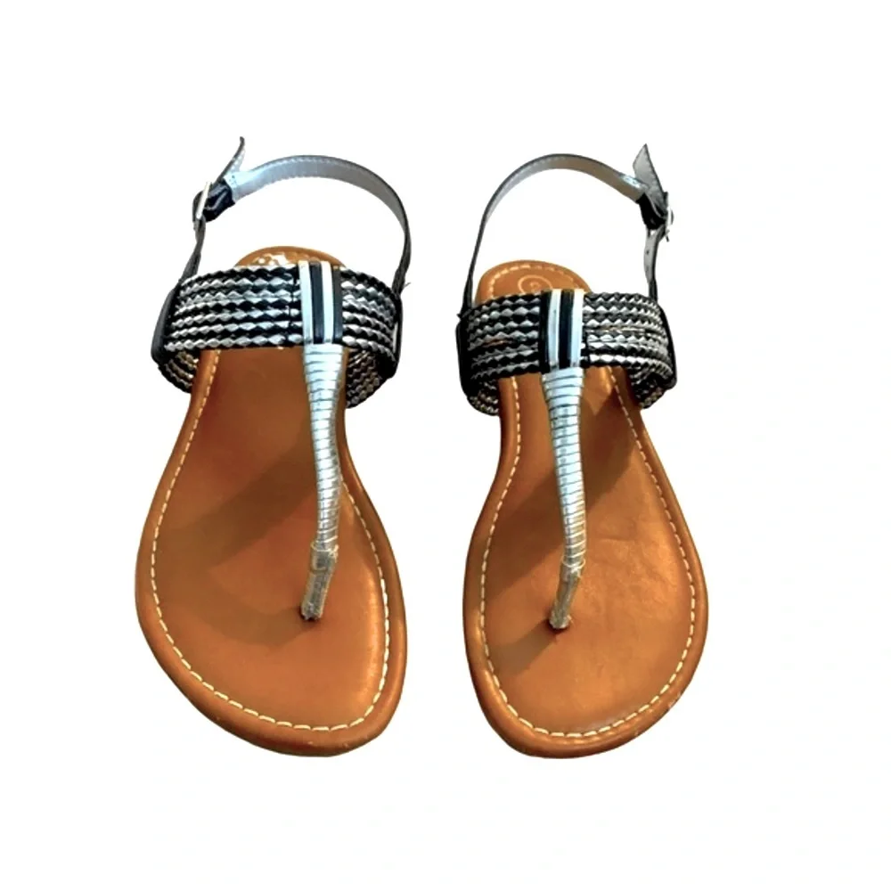 Cat & Jack Girls Thong Sandals Black and Silver Woven Size 2